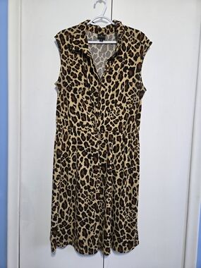 Worthington XL Leopard Print Dress Sleeveless Wrap Style Elastic Waist Stretch